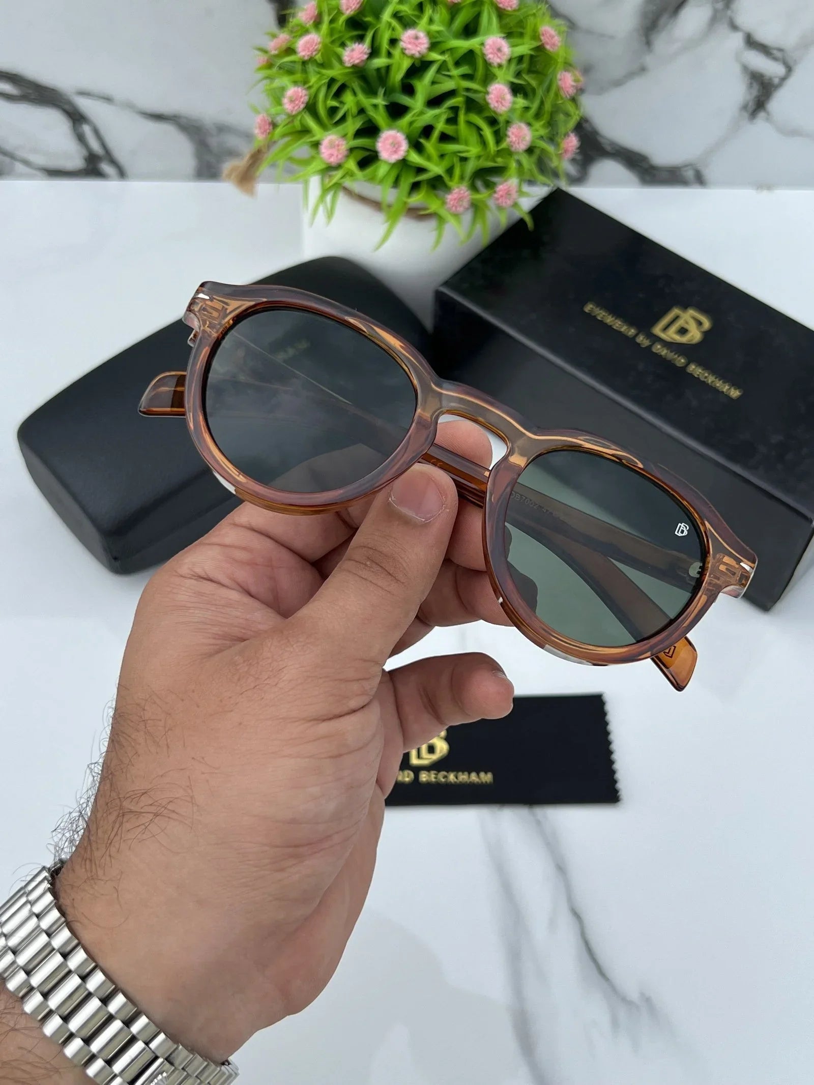 Branded Db Round Brown Green Sunglasses