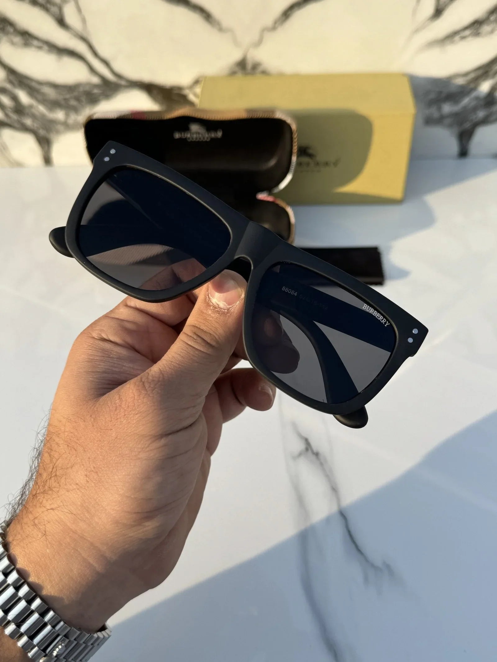 Branded BUR_BERY Full Black Sunglasses (With Original Kit)