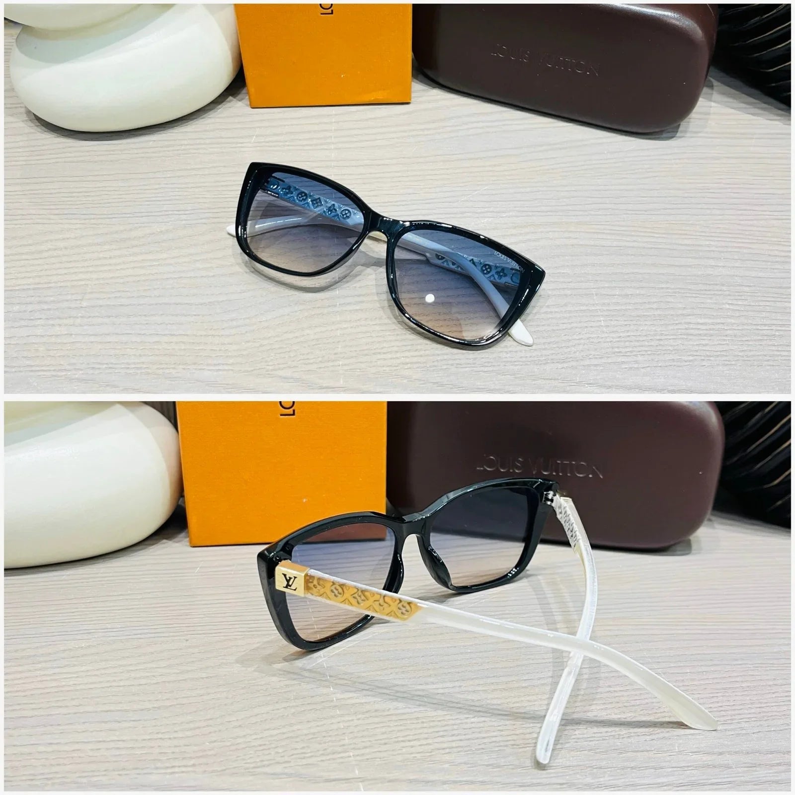 Lou_is Vuitt_on Premium Sunglasses with a White Black Gold Frame