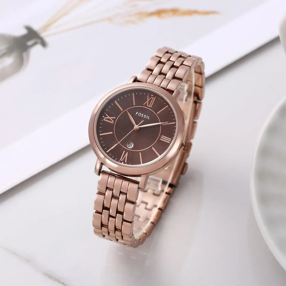Fos_sil Chrono Rose Gold Brown Dial Ladies Watch