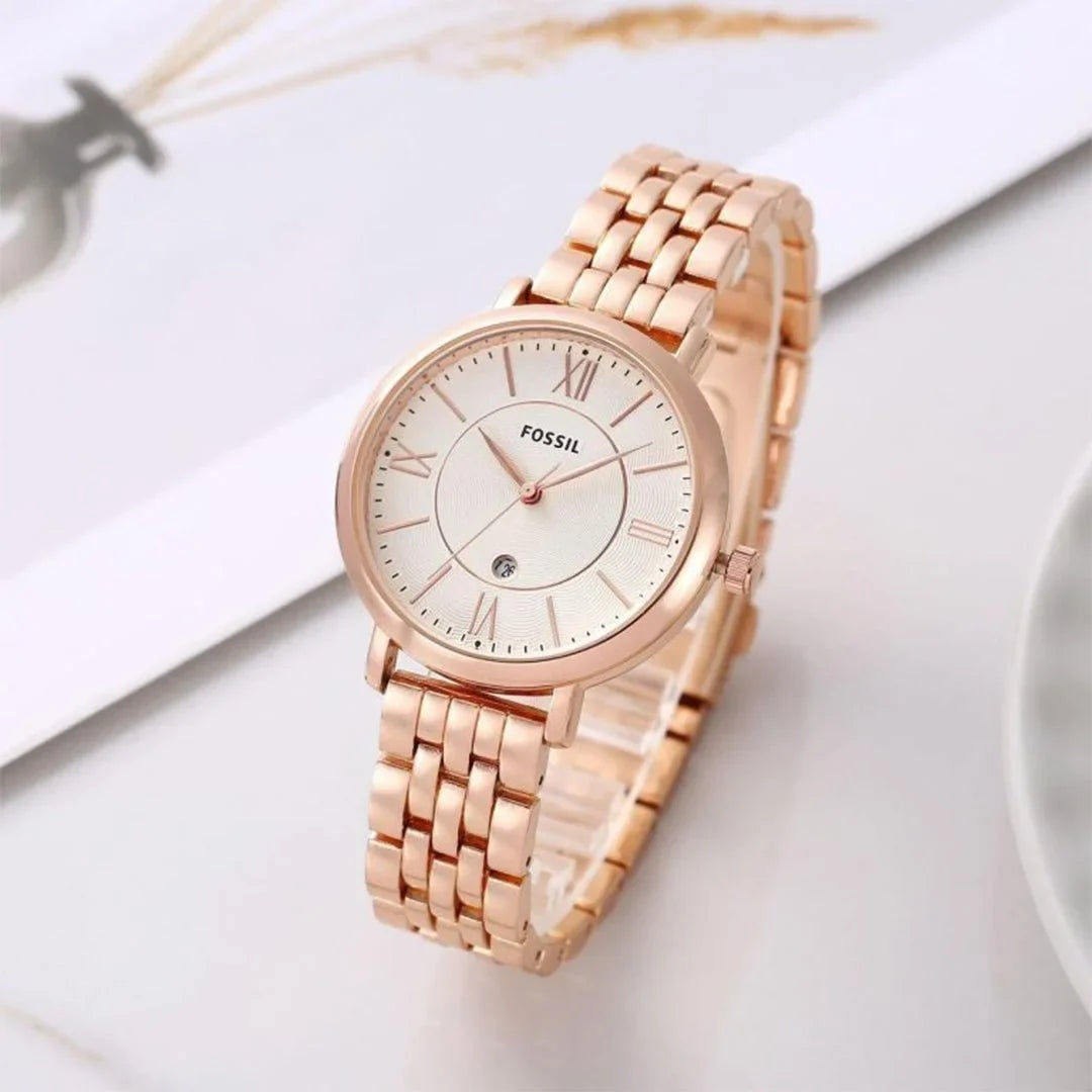 Fos_sil Rose Gold White Dial Ladies Watch