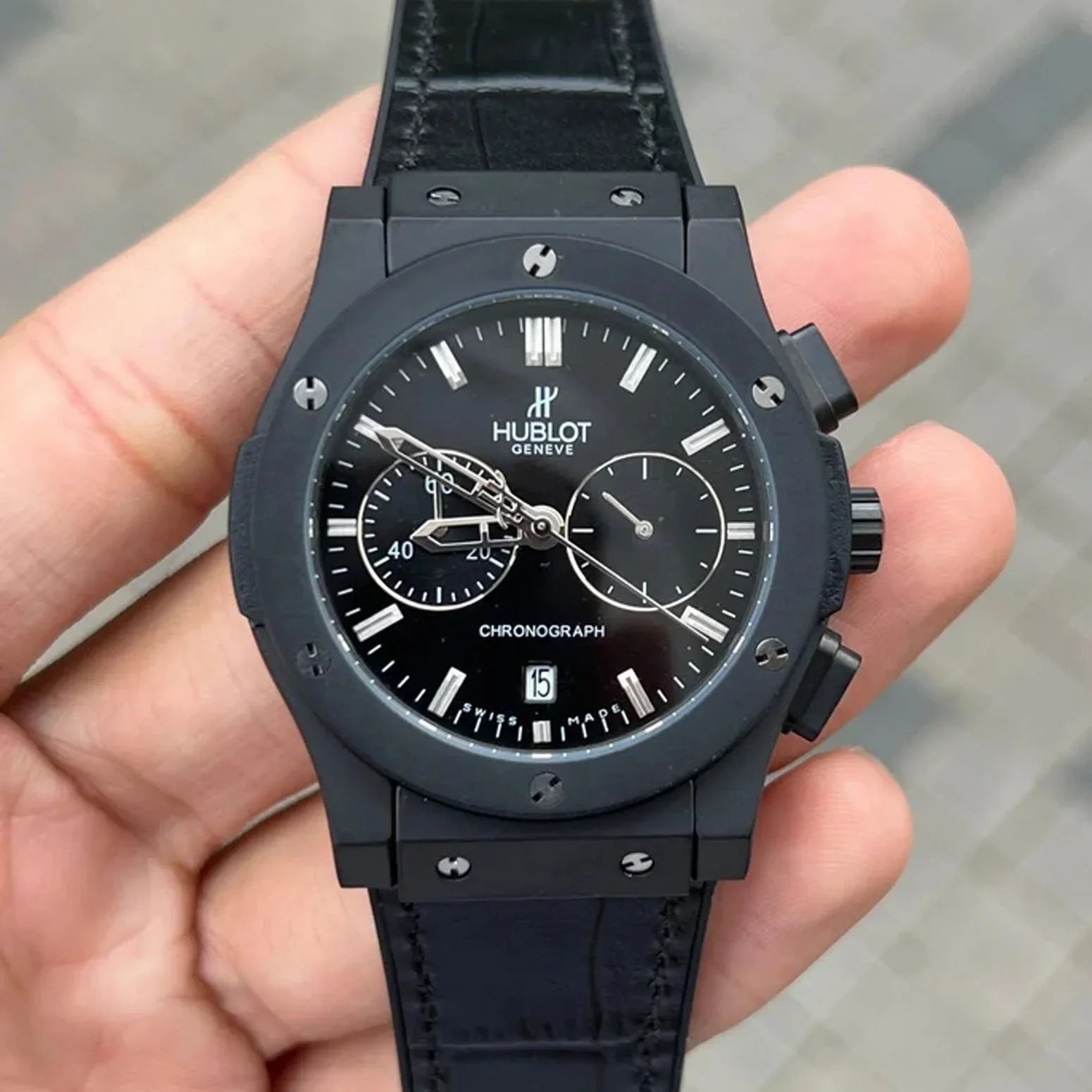 Hub_lot Big Bang Leather Strap Watch.