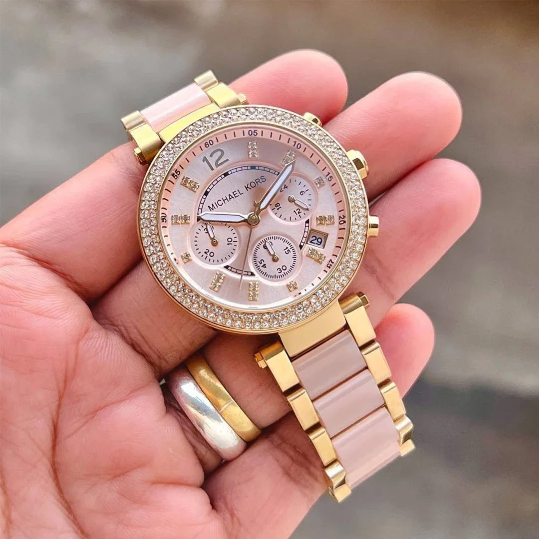 Micha_el Ko_rs Mk 6326 Pink White Dial Chrono Ladies Watch
