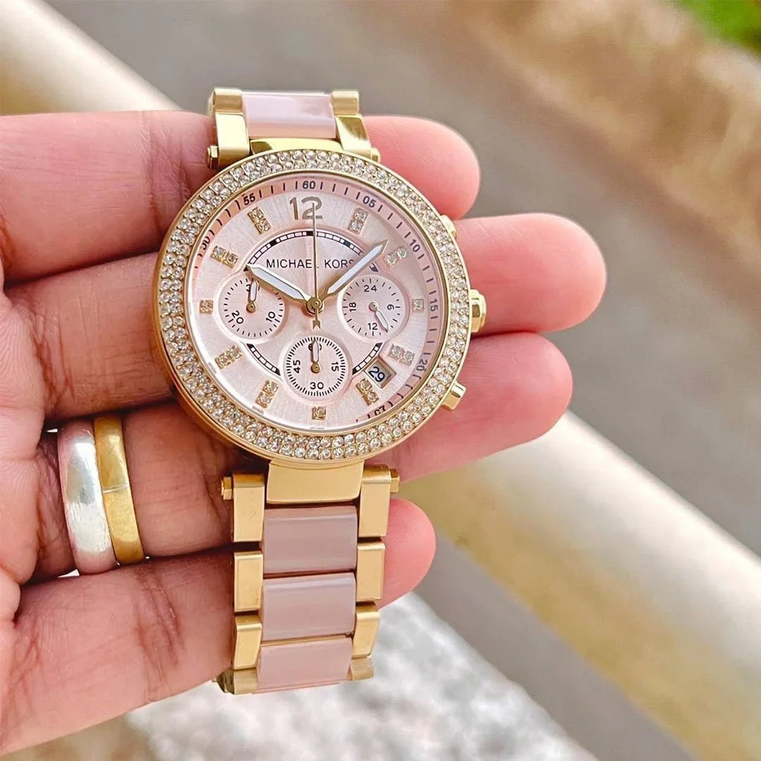 Micha_el Ko_rs Mk 6326 Pink White Dial Chrono Ladies Watch