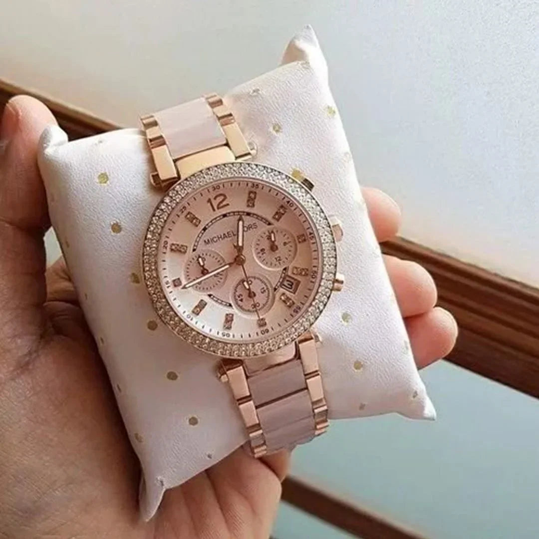 Micha_el Ko_rs Mk 6326 Pink White Dial Chrono Ladies Watch