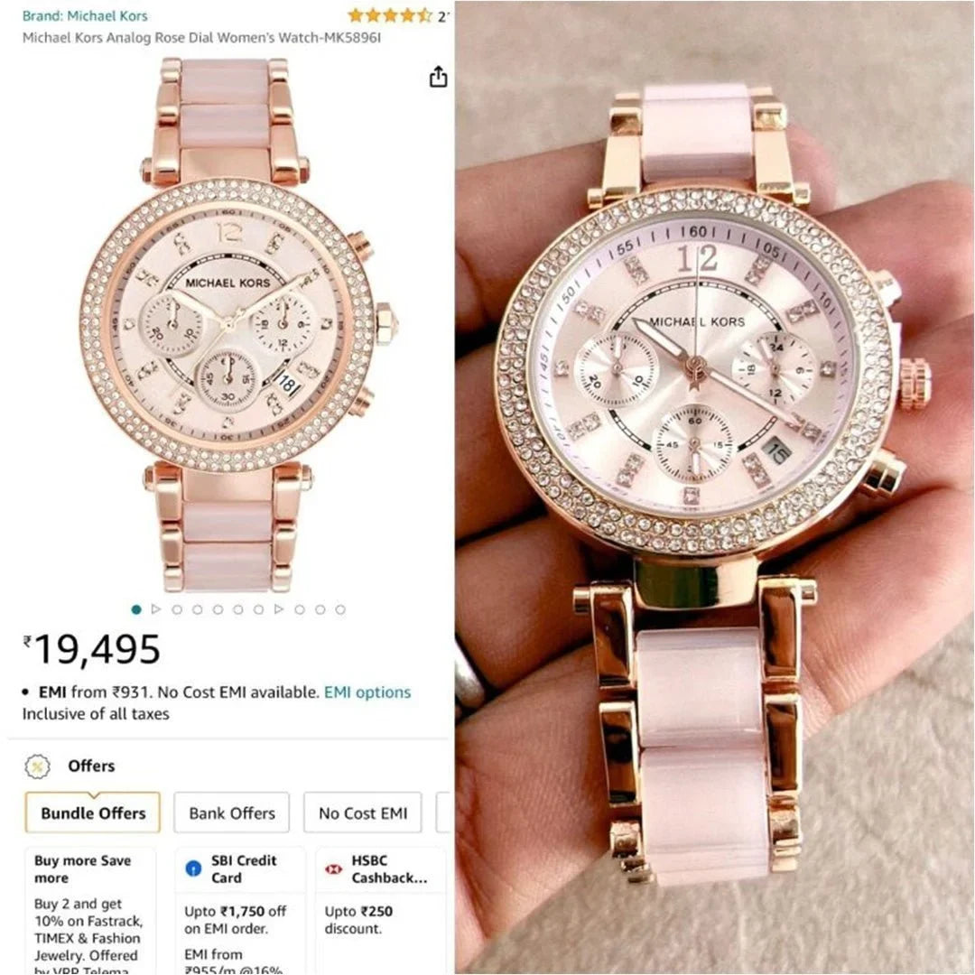 Micha_el Ko_rs Mk 6326 Pink White Dial Chrono Ladies Watch