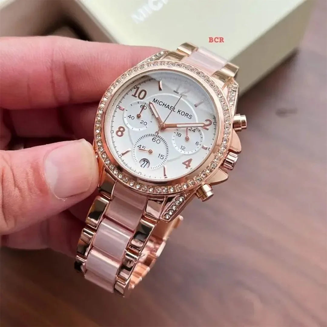 Mich_ael Kor_s Mk Pink White Dial Diamond Ladies Watch