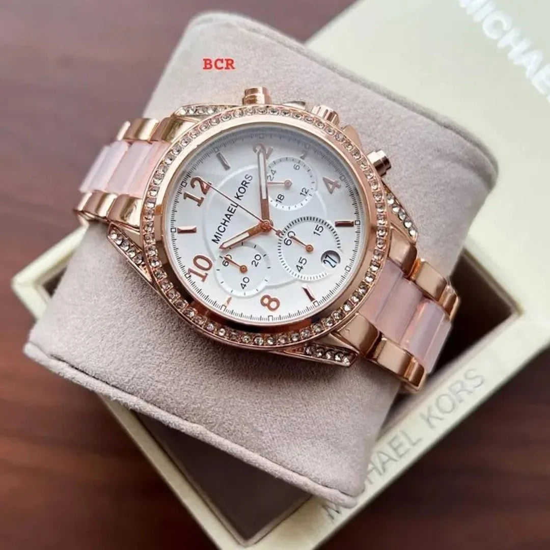 Mich_ael Kor_s Mk Pink White Dial Diamond Ladies Watch