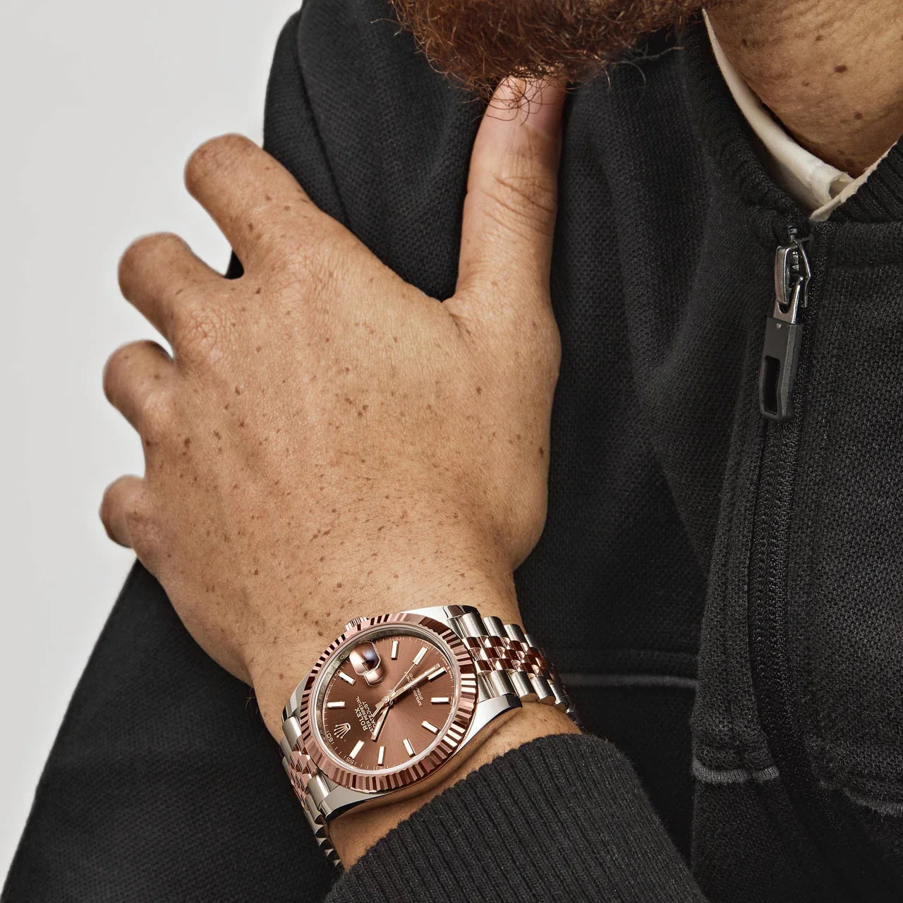 ROLE_X Date just 41 Two-Toned Rose Gold Stainless Steel Brown Dial