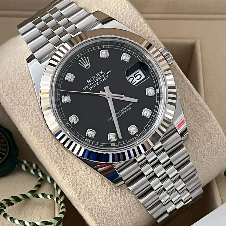 ROLE_X Date just 41 bright black, diamond-set