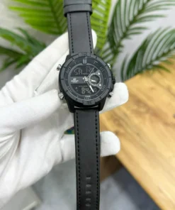 CASIO EDIFICE DUAL ANALOGUE LEATHER STRAP black